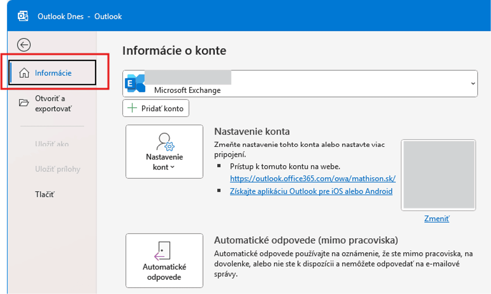 nastavenie out of office Outlook