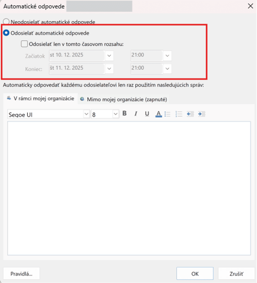 mimo pracoviska Outlook