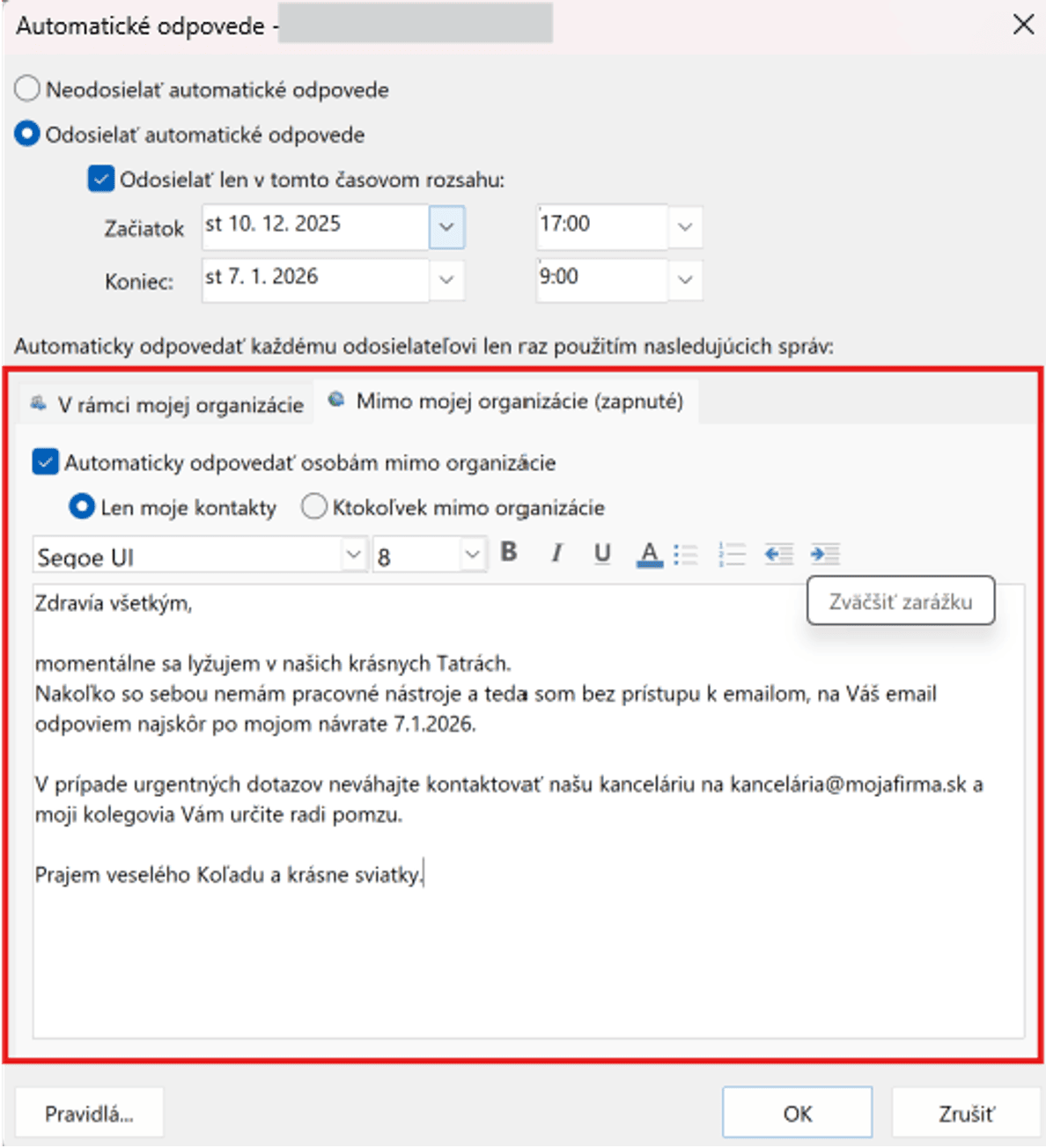 email automatická odpoveď Outlook