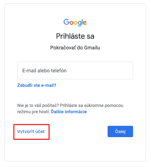 vytvorenie google účtu